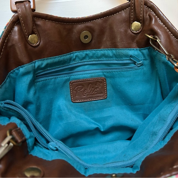 Striped Multicolor RELIC shoulder/crossbody Bag w Brown Handles, removable strap - Picture 5 of 7